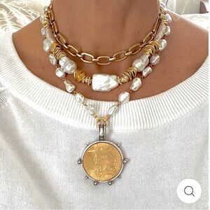 Large French Coin and Pearl Necklace